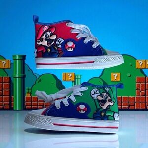 Super Mario Brothers Mario Luigi Kids Shoe, Nintendo Hi Top Sneaker with Lace